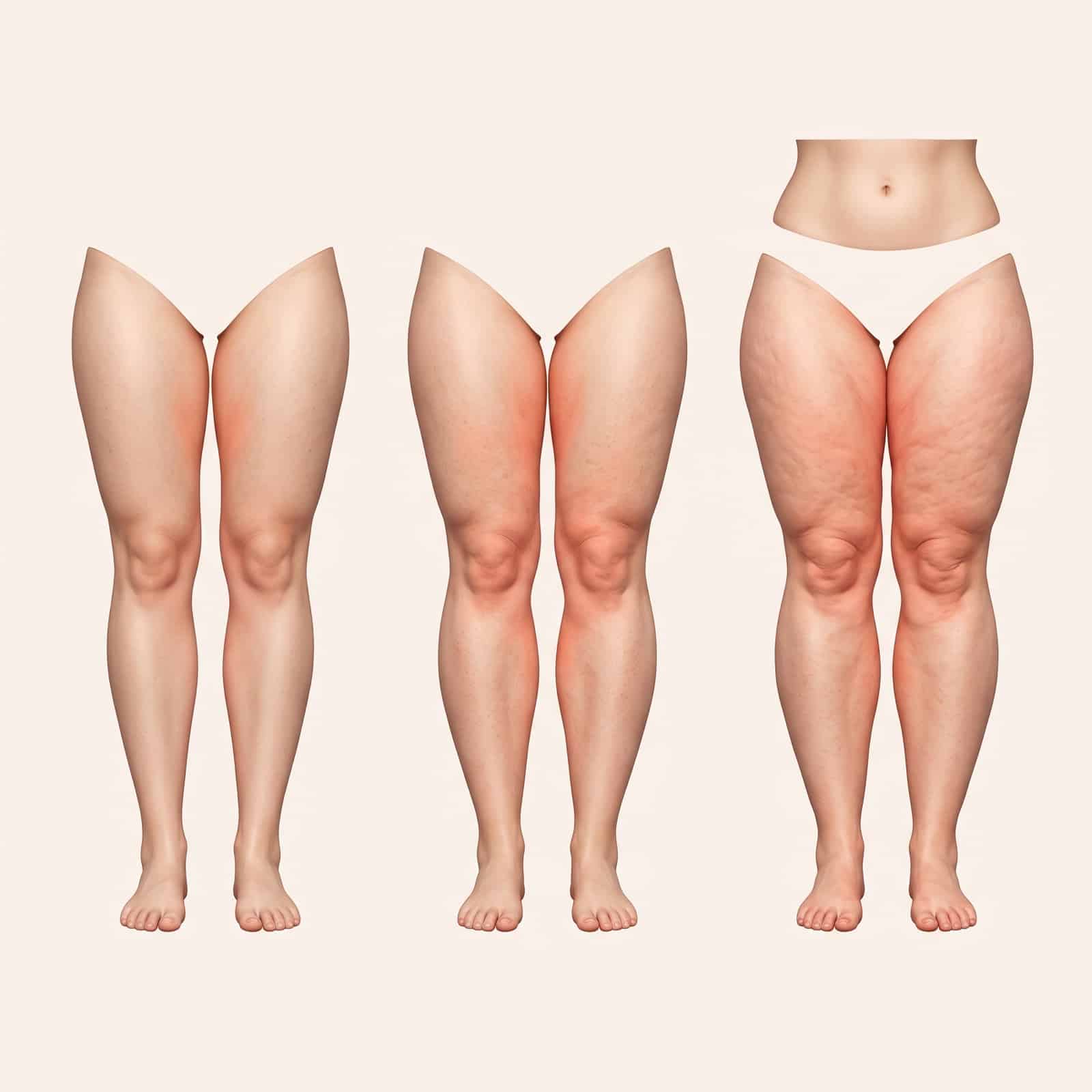 Esquema de los tres estadios del lipedema